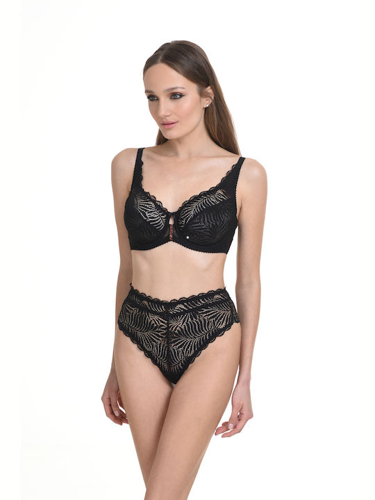 Miss Rosy Lace Underwear Set with Bra & Boxer Black