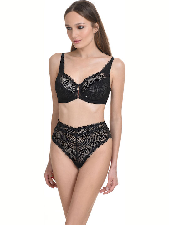 Miss Rosy Lace Underwear Set with Bra & Boxer Black