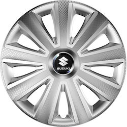 Versaco Set de tăvi pentru jante auto Aviator Carbon RC cu emblema Suzuki 4buc 15" Argint/Argint