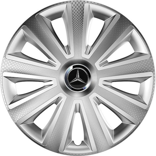 Versaco Auto Radkappen Set Aviator Carbon RC mit Marke Mercedes Benz 4Stück 15" Silber/Silber