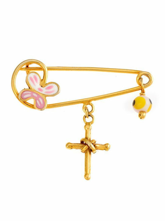 Paraxenies Child Safety Pin made of Gold Plated Silver with Cross for Girl