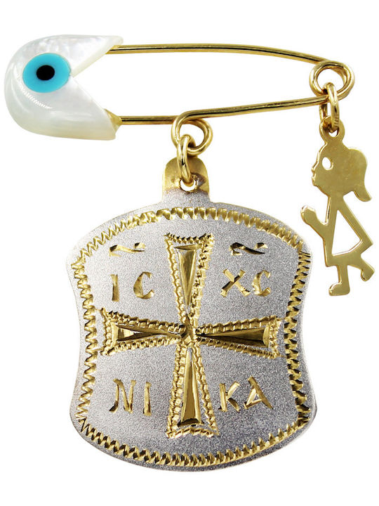 Roloi Kaliamanis Child Safety Pin made of Gold and White Gold 14K with Constantinato for Girl