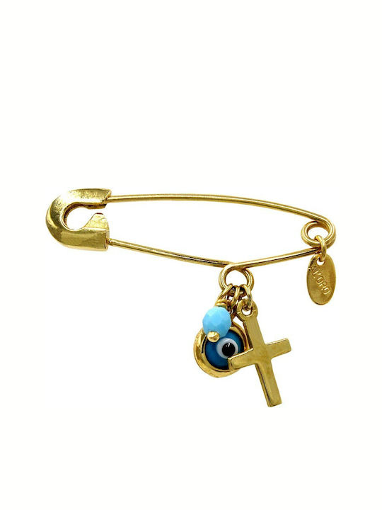 Roloi Kaliamanis Child Safety Pin made of Gold 14K with Cross for Boy
