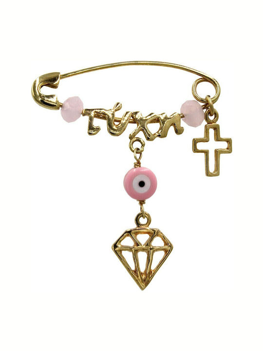 Roloi Kaliamanis Child Safety Pin made of Gold 9K with Cross for Girl