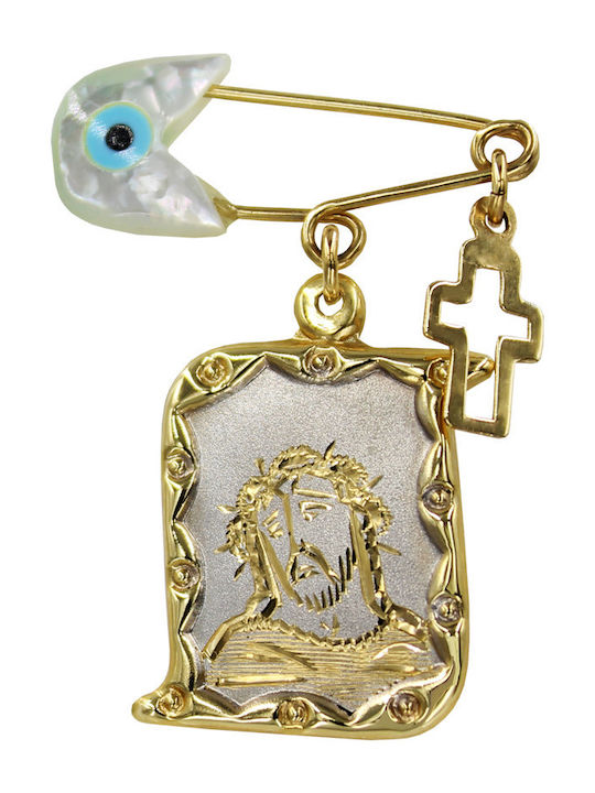 Roloi Kaliamanis Child Safety Pin made of Gold and White Gold 14K with Cross