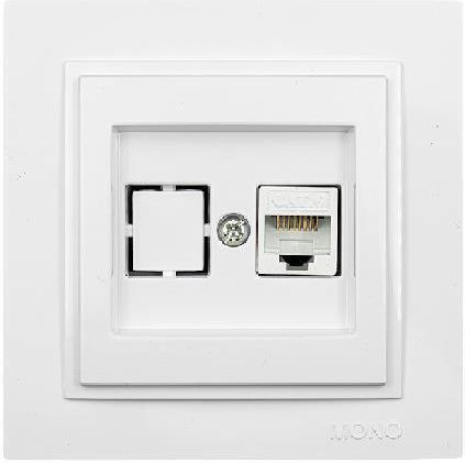 Mono Electric Единичен Мрежова контактна гнездо RJ45 с рамка Тип Cat6 в цвят Бял 505-001936125