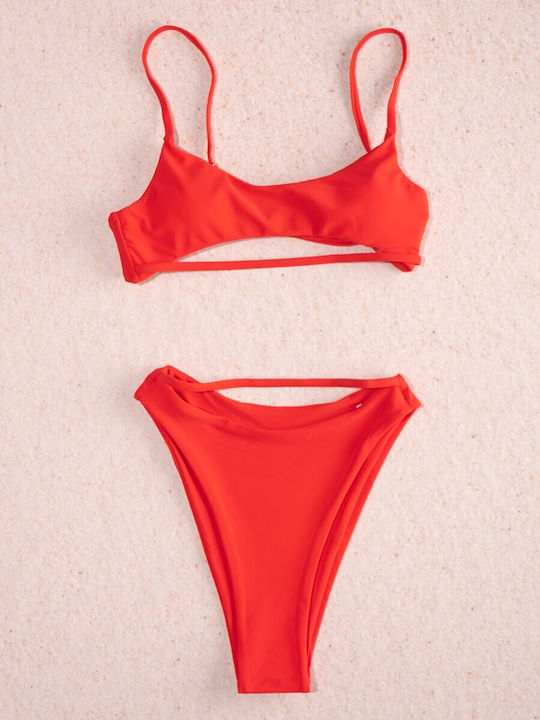 The Lady Set Bikini Μπουστάκι με Ενίσχυση & Brazil Ψηλόμεσο Κόκκινο