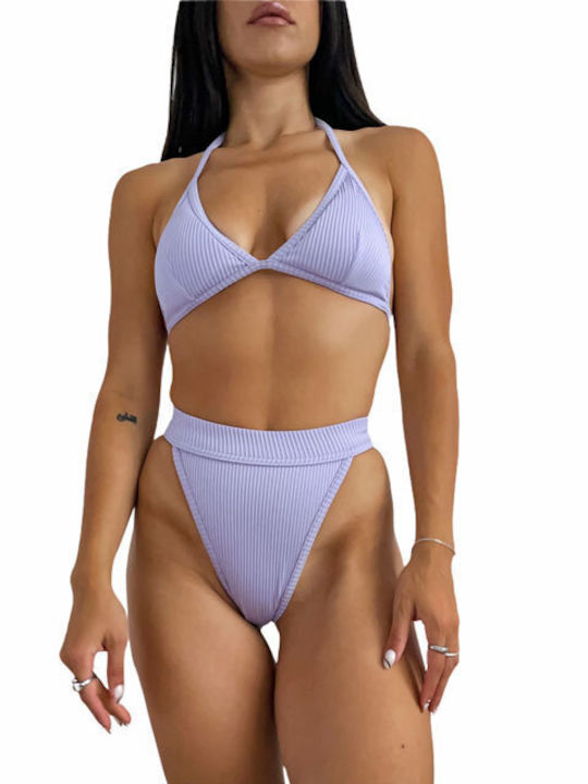 Chica Set Bikini Triunghi & Șir de caractere Talie înaltă Lila