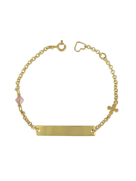 Kiriakos Gofas Kids Gold Plated Silver ID Bracelet with Stone for Girl