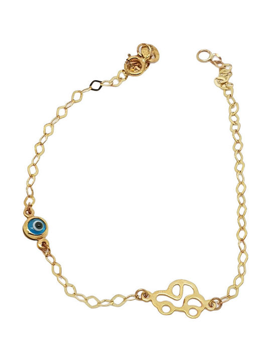 Mentzos Kids Bracelet Chain from Gold 9K with Evil Eye