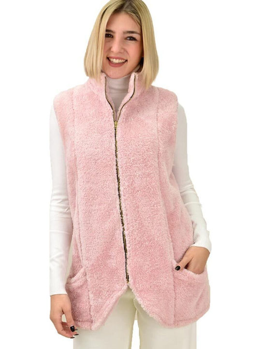 Women's Sleeveless Long Fur Pink
