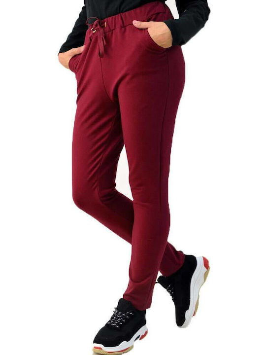 First Woman Pantaloni de trening pentru femei cu cauciuc Burgundy