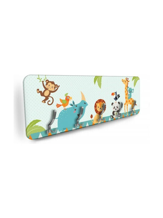 Houseart Wooden Kids Wall Mounted Hanger with Hooks Polychrome 138x1.6x45cm