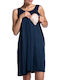 Cotton Sleeveless Maternity Dress Blue