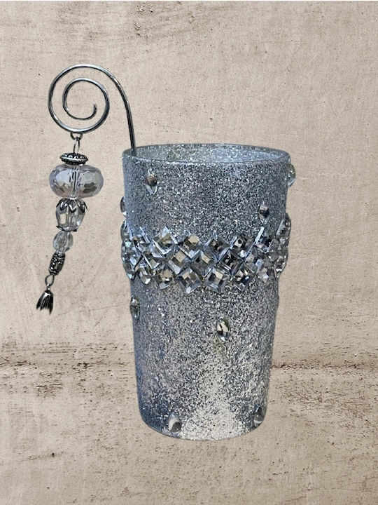 JK Home Decoration Χριστουγεννιάτικο Γυάλινο Κηροπήγιο Ασημί