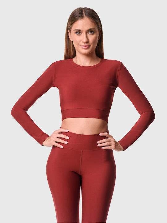 Superstacy Women's Athletic Crop Top Long Sleeve Fast Drying Burgundy