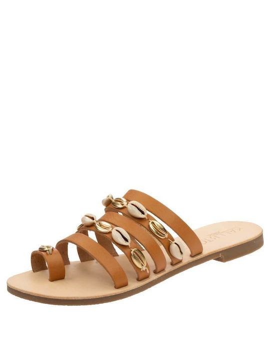 Kallisto Leather Women's Flat Sandals in Tabac Brown Color