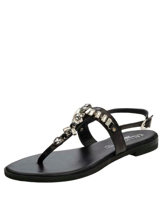 Kallisto Leather Women's Sandals with Stones Black