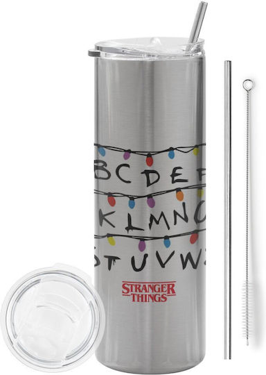 Koupakoupa Stranger Things Glass Thermos Stainless Steel BPA Free 600ml Silver with Straw