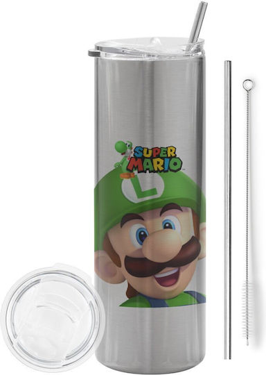 Koupakoupa Eco friendly Glass Thermos Stainless Steel BPA Free 600ml Silver with Straw