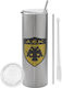Koupakoupa AEK Eco Friendly Glass Thermos Stainless Steel BPA Free 600ml Silver with Straw