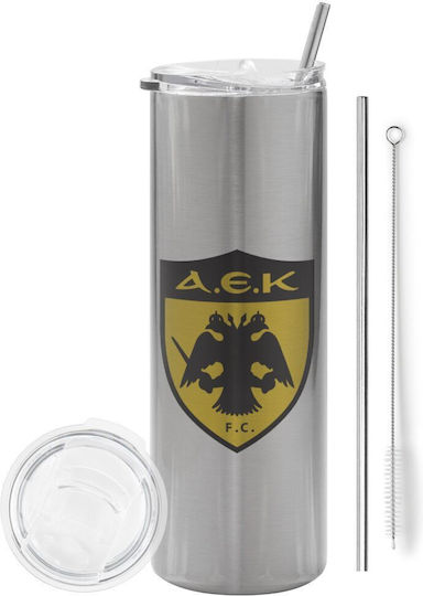 Koupakoupa AEK Eco Friendly Glass Thermos Stainless Steel BPA Free 600ml Silver with Straw