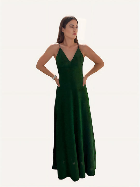 Sateen Καλοκαιρινό Maxi Βραδινό Φόρεμα Πράσινο