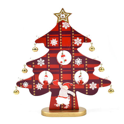 Christmas Decorative Illuminated Wood Tree 22cm Red