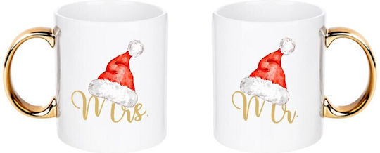 Set Christmas Mugs Ceramic White 2pcs