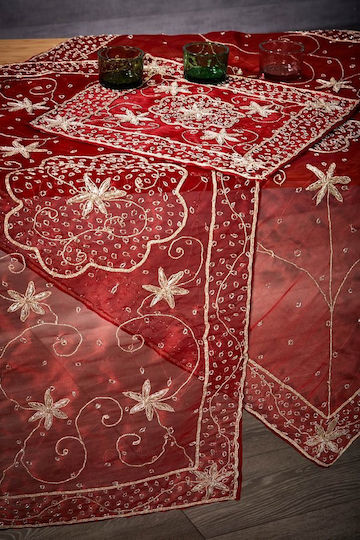 Whitegg Christmas Tablecloth Square Fabric Red L130xW130cm.