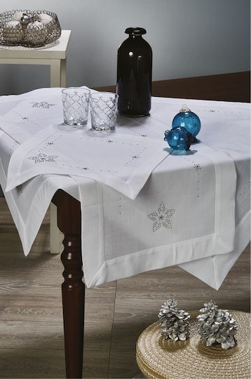 Whitegg Christmas Tablecloth Square Fabric White L160xW40cm.