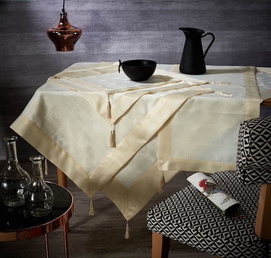 Whitegg Set Christmas Tablecloths Fabric White 7pcs