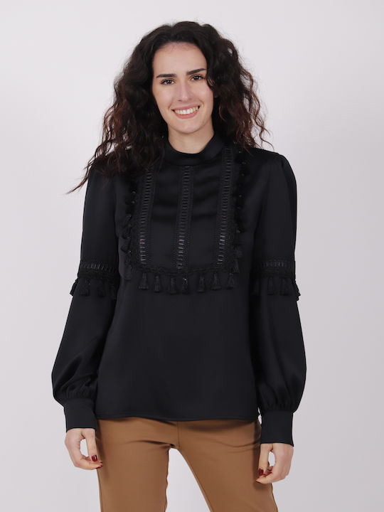 Damen Bluse Langärmelig Schwarz