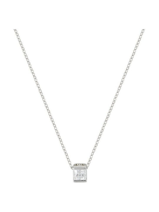 Necklace from White Gold 9 K with Zircon