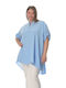 Plus Size Linen Shirt with Buttons - Blue
