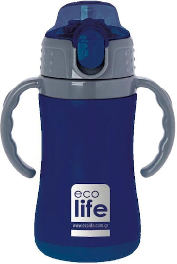 Ecolife Kinderflasche Kunststoff mit Strohhalm Blau 300ml