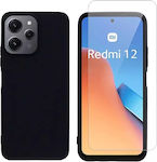 Vivid Set Umschlag Rückseite Silikon / Gehärtetes Glas Schwarz (Redmi 12 4G / Redmi 12 5G)