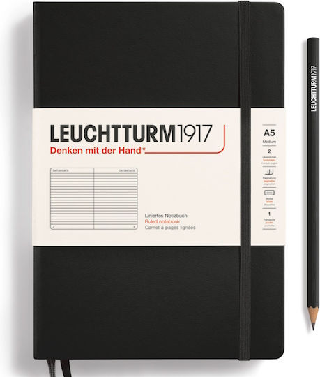 Leuchtturm1917 Σημειωματάριο A5 125 Φύλλων με Λευκές Σελίδες με Σκληρό Εξώφυλλο Μαύρο