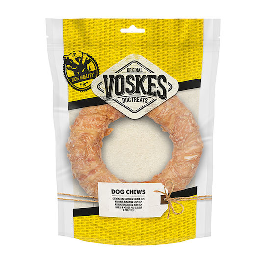 Voskes Voeders Chewing Ring Rawhide Bone for Dogs with Flavor Chicken 19cm