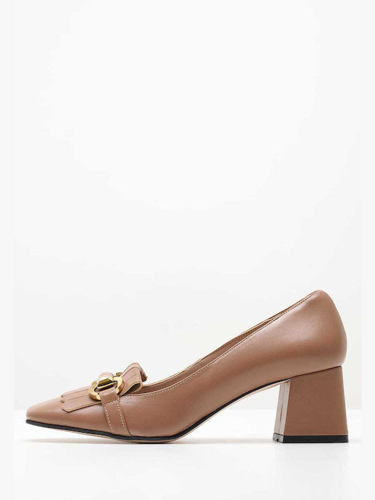 Mortoglou Leather Beige Heels