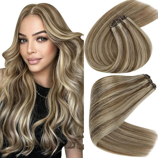 Bioshev Professional Haarteile mit Echthaar in Licht Kastanie Farbe P8/613 50cm No P8/613