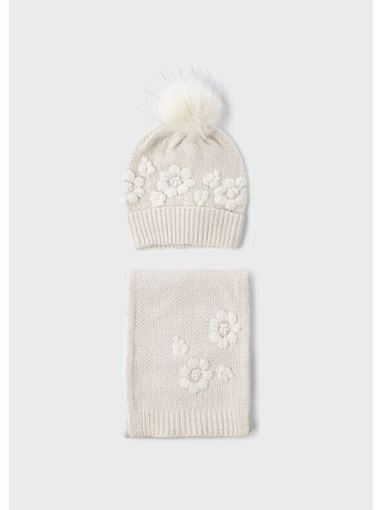 Mayoral Kids Beanie Set with Scarf Knitted Beige