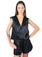Women's Blouse Leather Sleeveless with V Neckline Black