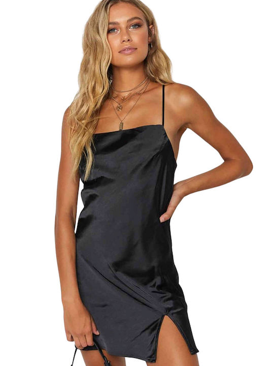 Merry See Evening Spaghetti Strap Satin Mini Парти Slip Dress Drape Black