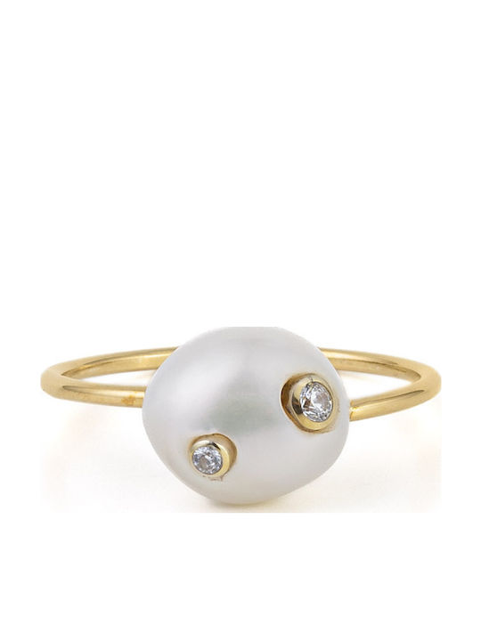 George Art Jewels Ring with Pearls & Zircon made of Silver Gold Plated