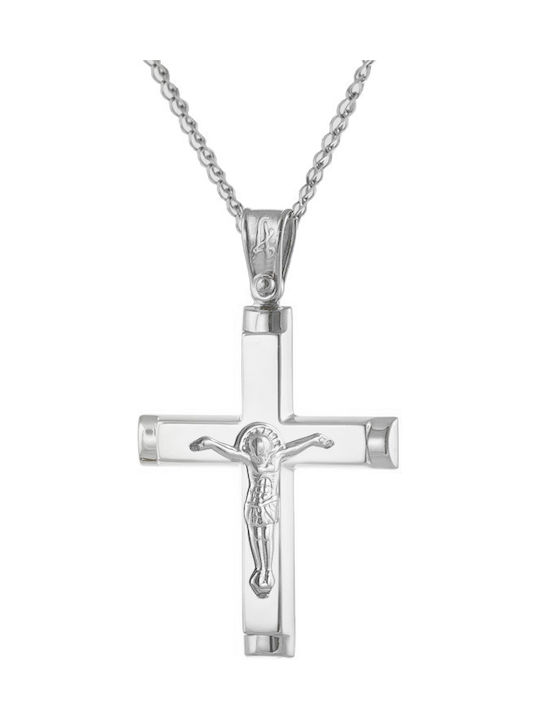 Katsigiannis Men's White Gold Cross 14K with Chain