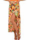 First Woman High Waist Midi Envelope Skirt Floral in Orange color