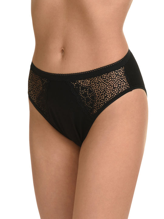 Miss Rosy Baumwolle Damen Slip mit Spitze Schwarz