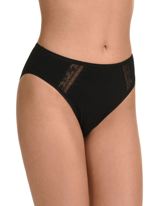 Miss Rosy Cotton Women's Slip with Lace Black