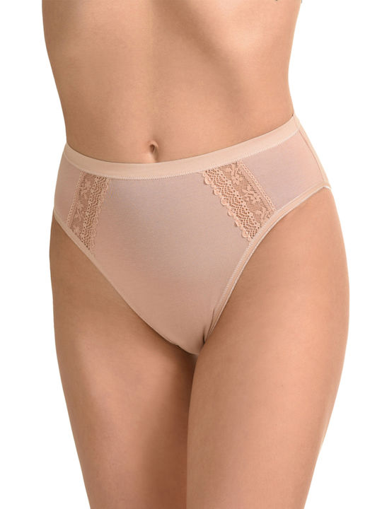 Miss Rosy Cotton High-waisted Women's Slip with Lace Beige